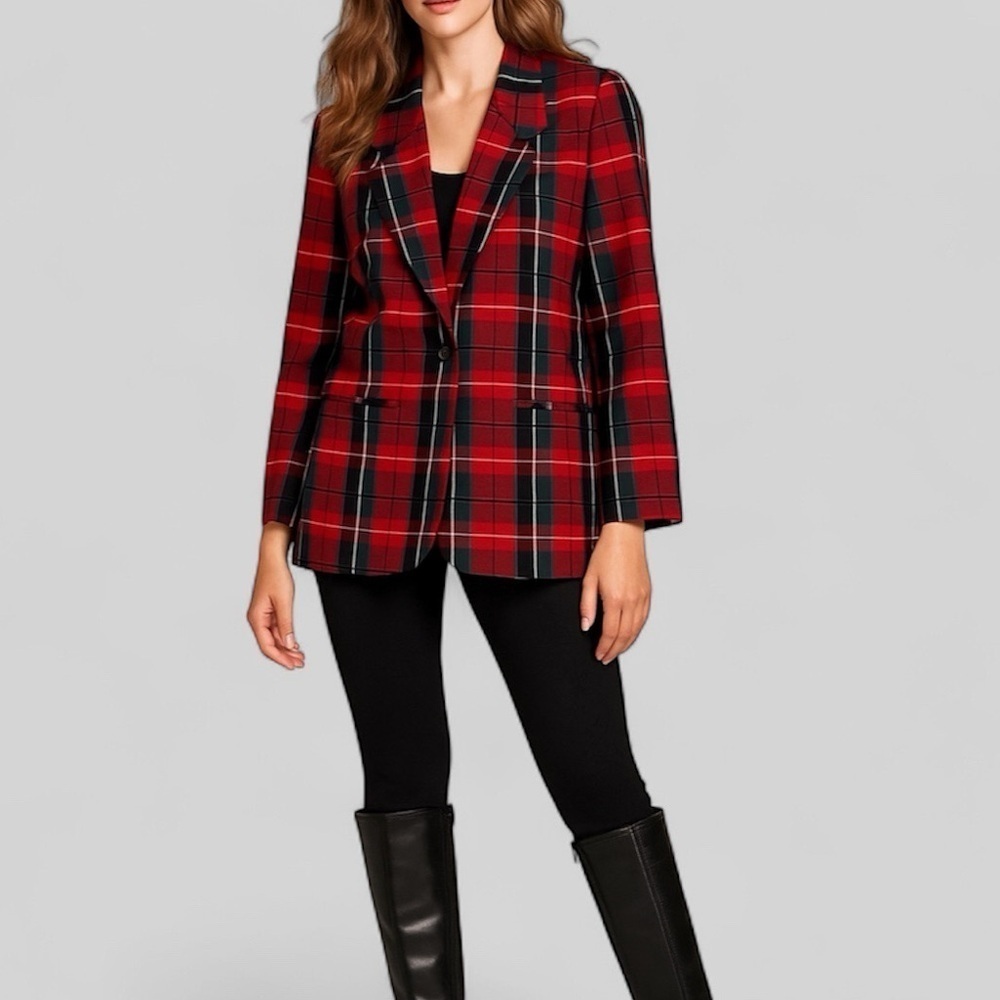 90s Talbots tartan blazer holiday preppy Christmas Academia petite relaxed fit